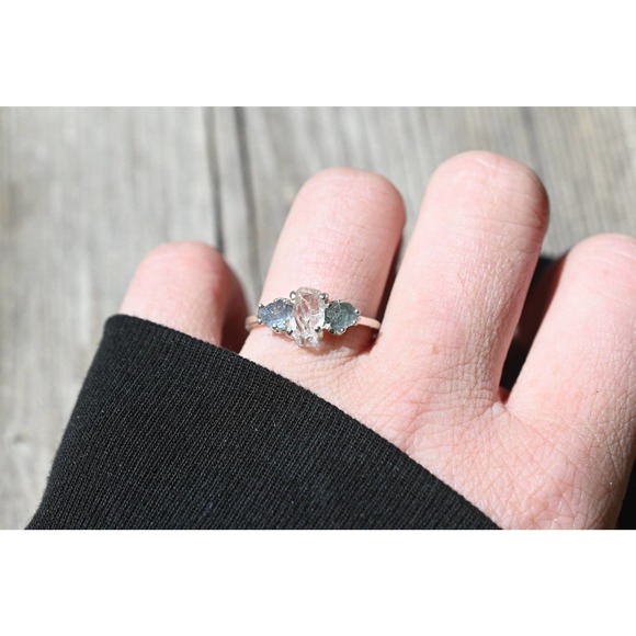 Raw Sapphire Engagement Sterling Silver Promise Ring Size 5 6 7 8 9 10 1… - Picture 7 of 8